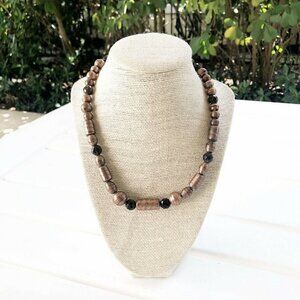 NWT Genuine 24K Gold Foil Murano Glass & Czech Crystal Bead Necklace Gold Black